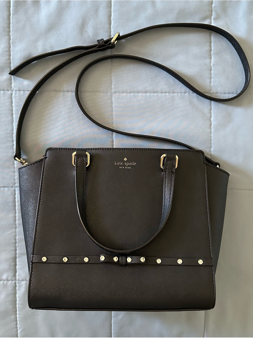 Kate Spade Laurel Way Jeweled Small Hadlee Satchel in black saffiano leather